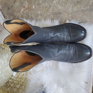Justin mens gray leather western cowboy boots size 8D
